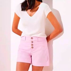 LOFT Sz 12 Ballet Pink Cotton/Spandex High Waist Button Front 4” Shorts Pockets
